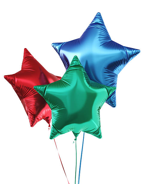 3d render Shiny Blue Green Red foil balloon in the shape of a star, photographed against a clean white background. Ideal for birthday, holiday, or event designs. Clipping path