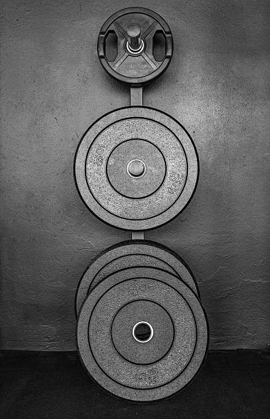barbell discs in  an athletic gym