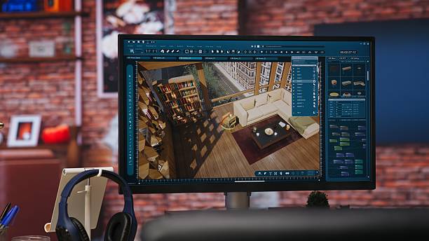 istock Focus on CAD program used for modelling room virtual furniture 2250039485