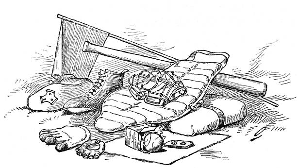 Antique illustration pre 1900 - baseball equipment in a large pile including glove - bat - bat - base - ball