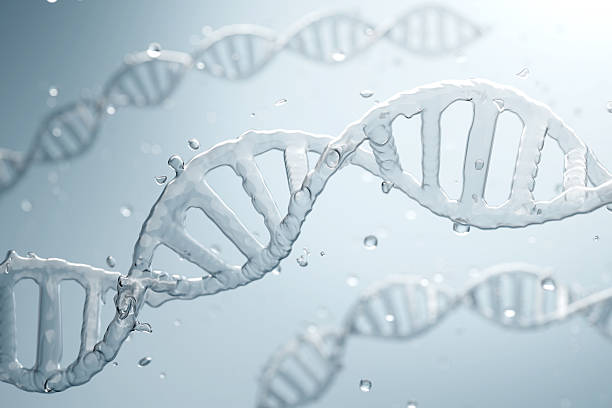 istock Liquid DNA double helix structure with bubbles in blue water for cosmetic or medical research concept 2250057042