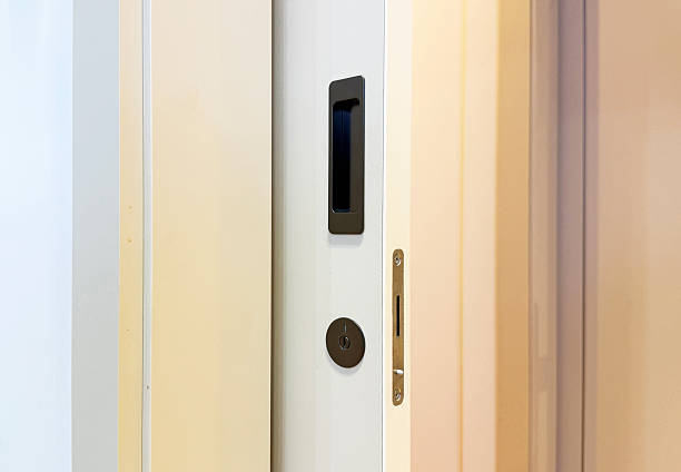 istock Sliding door concealed handle and key lock modern minimal style. 2250077946