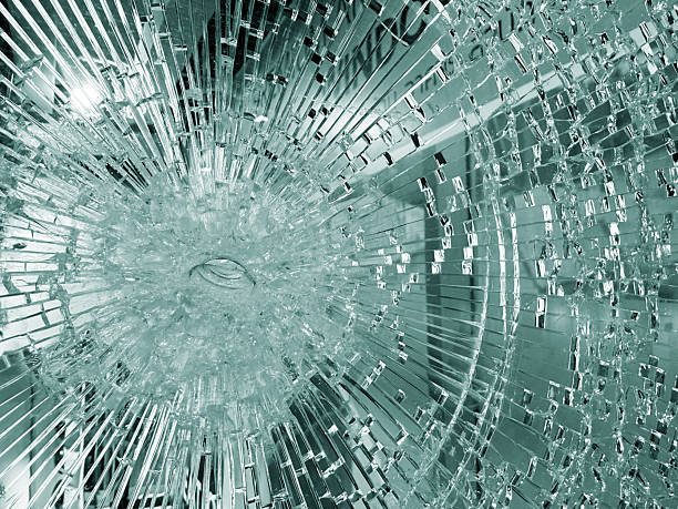 Cracked pattern of tempered laminated glass wall.