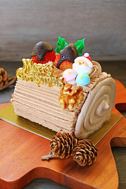 Delectable Christmas Yule Log Cake with Natural Dried Pinecones
