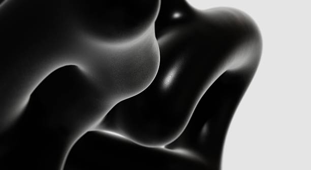 Abstract black rendering of smooth curved surfaces merging against neutral background.