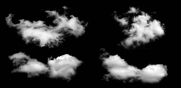 istock Realistic isolated cloud set on black background, perfect for sky replacement, and graphic design projects. High-resolution fluffy clouds with soft edges for photo compositing and effects. 2250081094