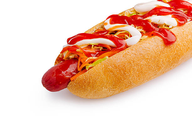 istock Delicious hot dog with toppings served on a fresh bun 2250087636
