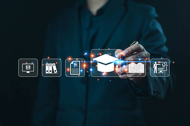 istock A person interacting with digital education icons representing online learning, courses, certification, training materials, modern e-learning systems for innovative remote study and skill development. 2250090349