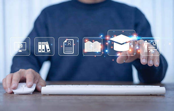 istock A person interacting with digital education icons representing online learning, courses, certification, training materials, modern e-learning systems for innovative remote study and skill development. 2250090373