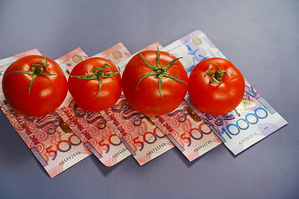 istock Tomatoes on different tenge banknotes on a paper background. 2250093866
