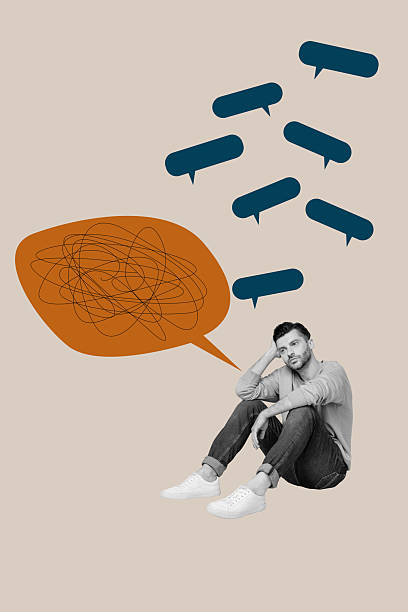 istock Image poster collage of person thinking with messy speech bubble on pastel background 2250099194