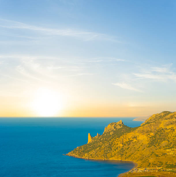 emerald sea bay at the sunset