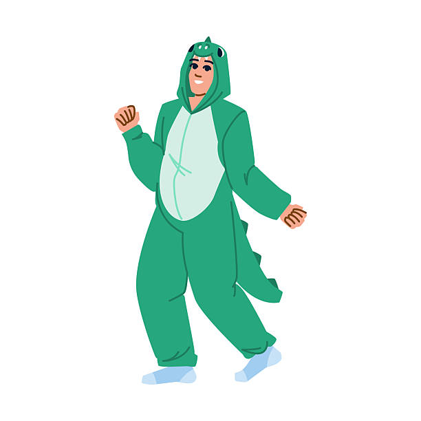 istock Person in dinosaur kigurumi costume having fun dancing 2250101443