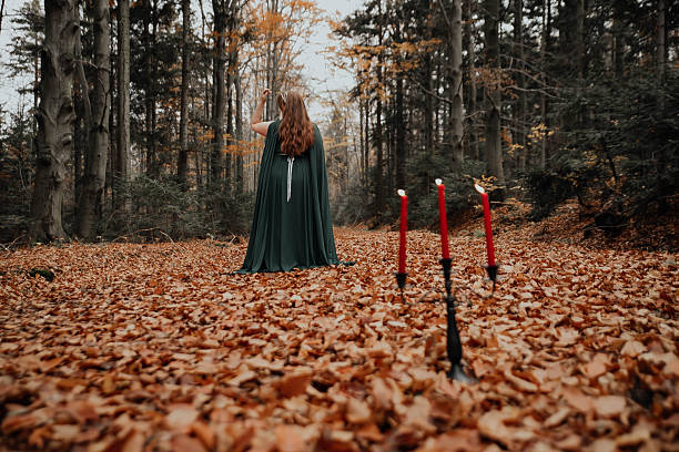 Autumn Woman, Fashion Model in Fall Forest, Girl in Autumnal Yellow Leaves Art Dress