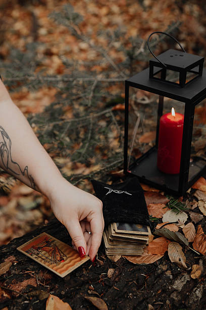 istock Tarot Cards on Forest Floor With Lantern – Mystical Still Life 2250109491