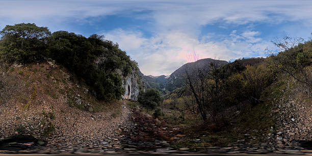istock Limestone peaks overlook river valley at La Hermida 2250112335