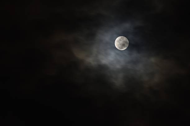Full moon rising over the cloudscape with copy space.