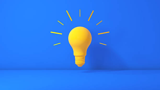 istock Yellow Light Bulb Idea Concept on Blue Background Creative Innovation Symbol, 3D Illustration 2250117490