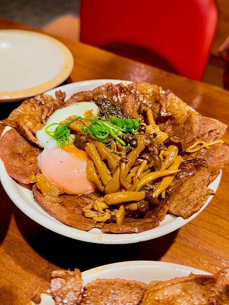 Egg Onsen Tamago, Shimeji Mushroom, and Grilled Beef