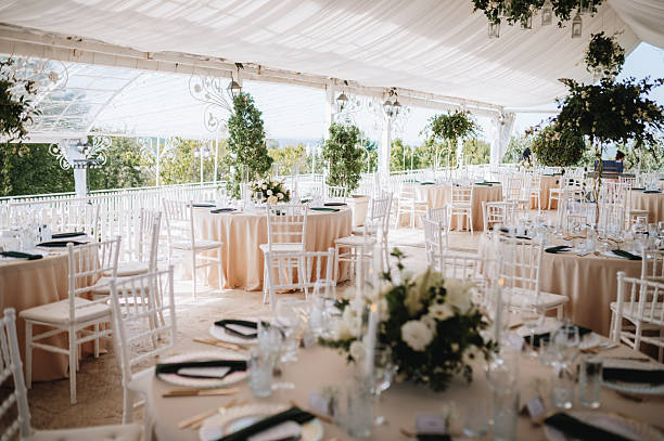 istock Wedding table with fresh flowers decoration. Forest / garden wedding 2250122257