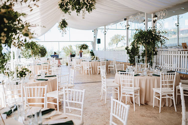 istock Wedding table with fresh flowers decoration. Forest / garden wedding 2250122267