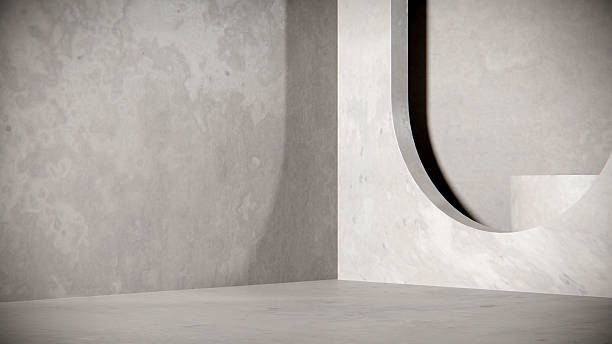 istock Minimal concrete interior background with arch detail 3D render 2250127375