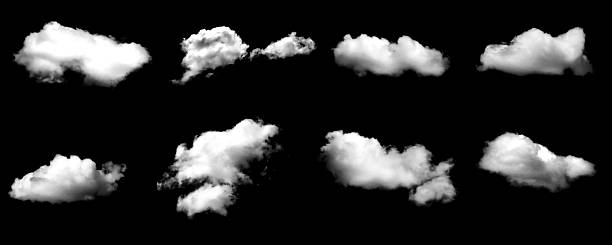 istock Isolated fluffy white clouds on a black background, perfect for graphic design, compositing, and digital art, offering high-contrast atmospheric elements for versatile creative projects. 2250133007