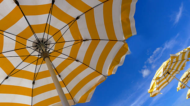 istock Yellow striped Parasols 2250147365