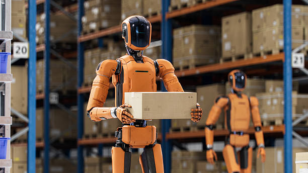 istock 3D Render: Portrait of Autonomous AI-Enabled General Purpose Humanoid Robot Working at Distribution Center. Automated Fulfillment Center or Warehouse. Industrial Automation by Artificial Intelligence 2250162964
