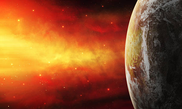 istock Space background. Planet with red and yellow nebula and star field. Digital painting, elements furnished by NASA 2250163133