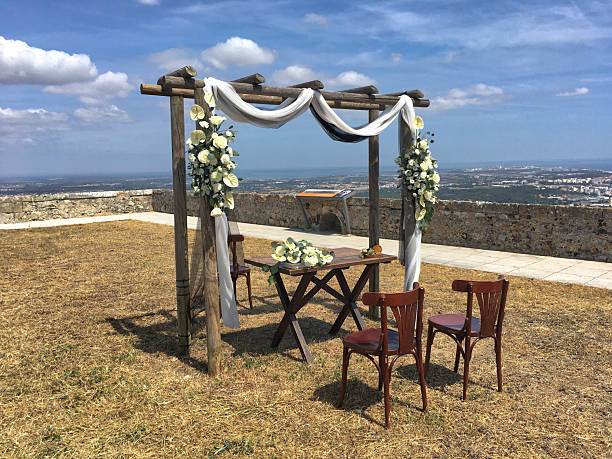 istock Arch and chairs for wedding ceremony in an elevated location 2250163640