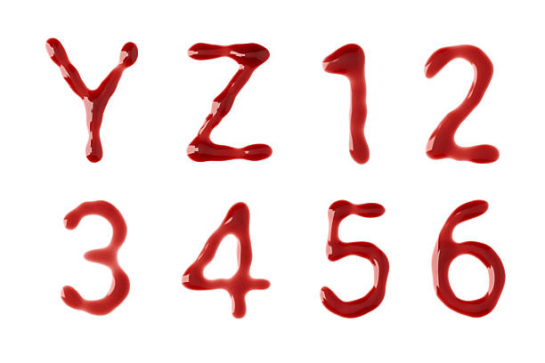 istock Letters and digits made of red bloody liquid 2250165401