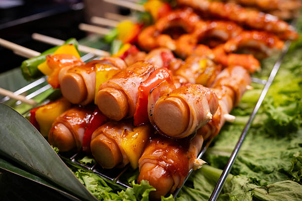 Thai-style grilled barbecue bacon sausages
