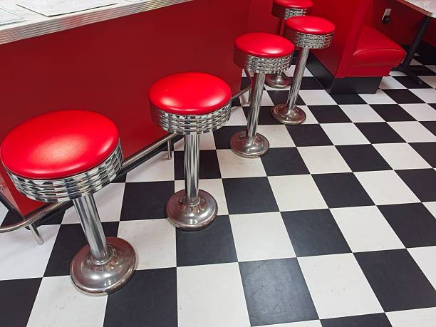 istock Checkered floor and red stools at a 1950s styled diner 2250173078