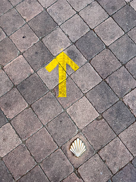 Camino de Santiago shell and yellow arrow in Spain