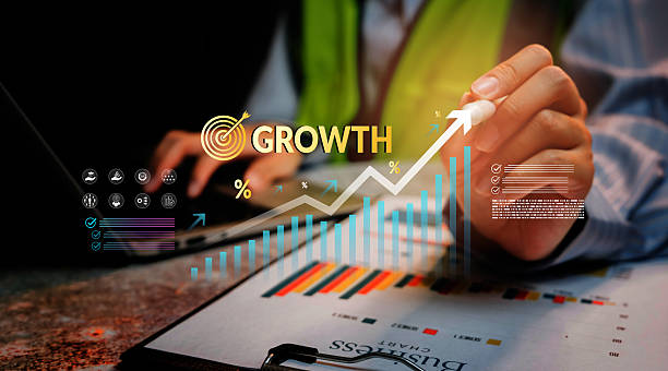 istock Business growth analytics concept. Worker highlighting rising financial chart, performance indicators, progress data, and strategic development metrics. 2250179820