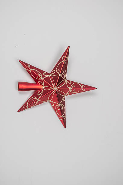 Red Christmas Tree Topper Star Isolated on White
