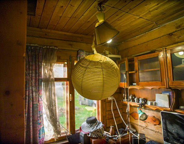 Decorative lamp with yellow illumination in the interior