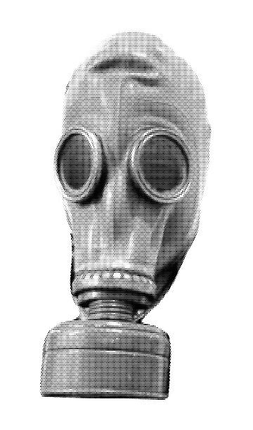 Cut out vintage gas mask isolated on transparent background. Retro dotted bitmap grunge punk protective respirator collage element for mixed media design
