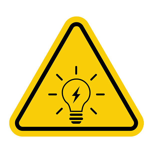 istock Light bulb. Yellow warning triangle sign. Electrical equipment. Risk of electric shock when working with lighting. Observe safety precautions. Lighting equipment. 2250201515