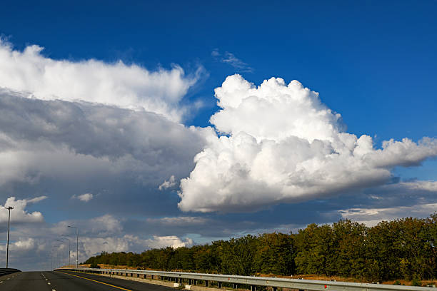 beautiful blue sky with cumulus clouds
