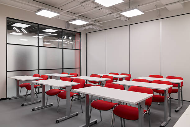 istock Neatly arranged training area featuring contemporary decor suitable for presentations and workshops 2250227331