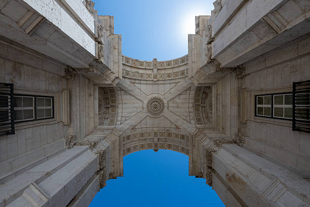 The Arco da Rua Augusta at Praca do Comercio in Lisbon during the day in the summer.