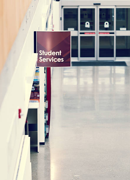 istock Student Services Sign in Modern University Corridor 2250258337