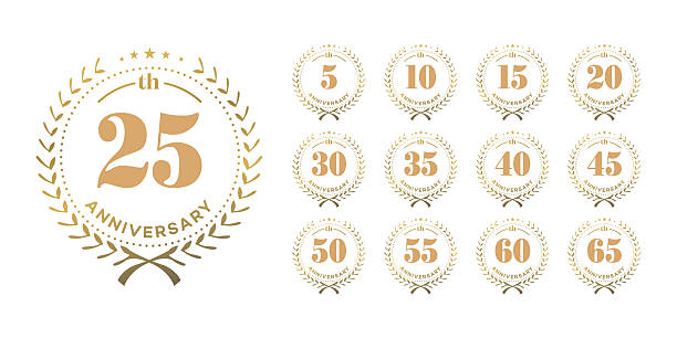 istock Anniversary Badges 5, 10, 20, 25, 50, 60  Gold Vector Design Collection 2250259387