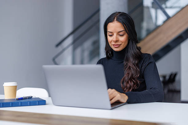 istock Woman working on laptop achieving business goals 2250265579
