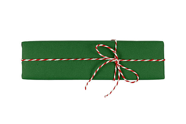 Green Festive Wrapped Gift Box with Red and White Twine Top View