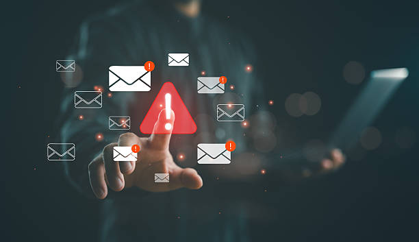 istock New email notification and internet communication concept, Email inbox alert and spam virus with warning, email security protection alert, email technology icon, junk mail compromised information. 2250281560