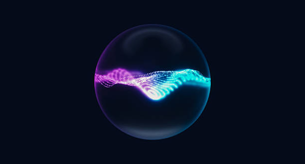 istock Futuristic glowing abstract orb with neon particle waves in dark background. AI technology concept. 3d rendering 2250283853