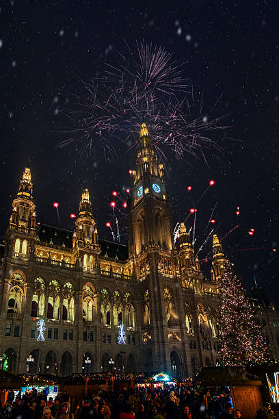 istock Fireworks Over Vienna Rathaus and Christmas Tree at Night 2250285989